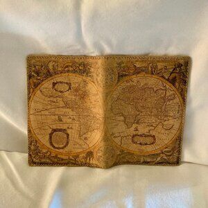 Great Condition, Passport Book Cover, Distressed Leather w/ Old World Map Print